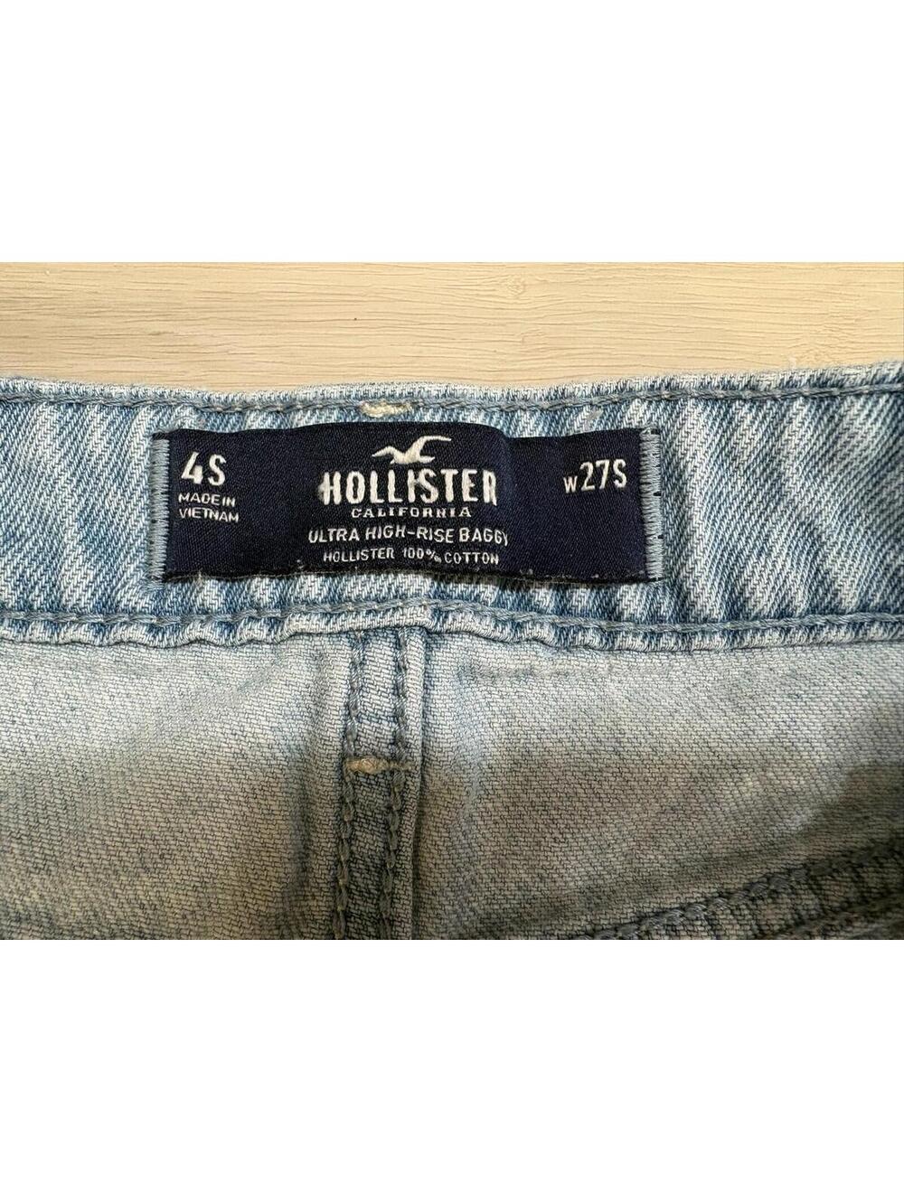 Hollister Jeans Womens 4S Blue Denim Light Wash Ultra High Rise Baggy Wide Leg - Picture 3 of 8
